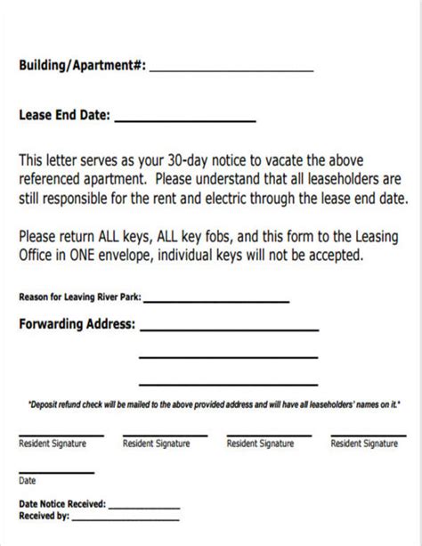 Printable Notice To Vacate Form Letter