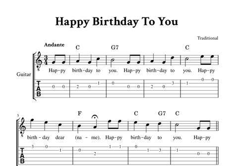 Happy Birthday To You For Classical Guitar C Major With Tab