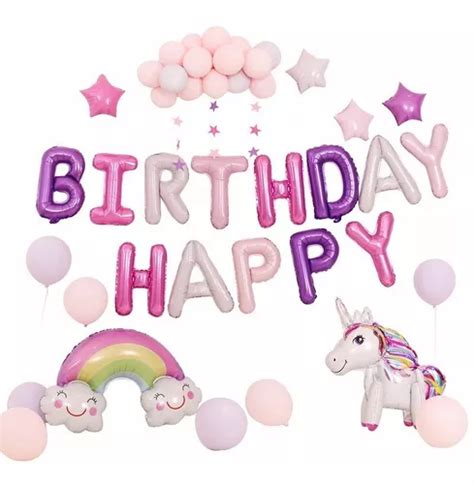 Juego Globos Metalizados Set Unicornio Fiesta Cumpleaños Cuotas sin