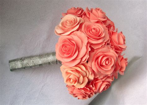 Salmon rose wedding bouquet coral Bridal by FlowersofSharon