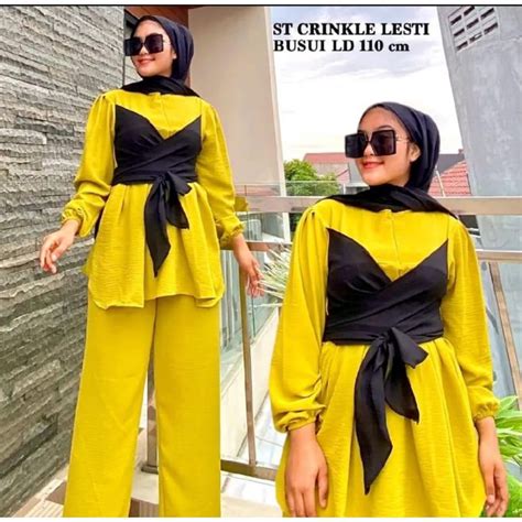 Jual Lesti Set Cringkle Airflow Set Baju Terbaru Wanita Viral One Set