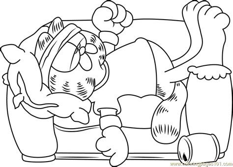 Garfield Sleeping on Sofa Coloring Page for Kids - Free Garfield Printable Coloring Pages Online ...