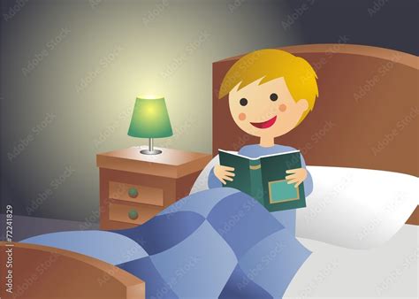 Niño leyendo en la cama Stock Vector Adobe Stock