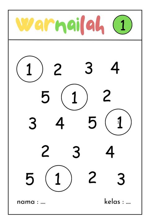 Mewarnai Angka 1 Warna Pengenalan Huruf Buku Prasekolah