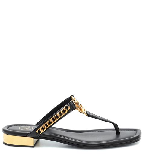 Balmain Black Leather T Bar Flat Sandals Lyst