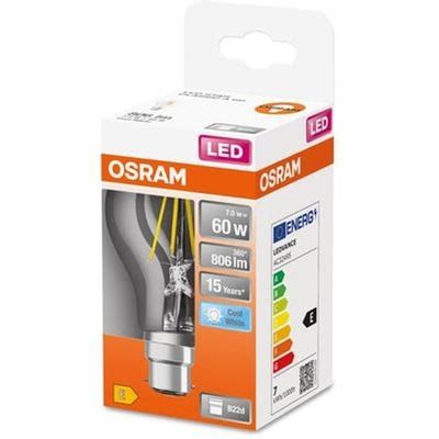 Ampoule led osram standard à filament en verre clair 7w 60 blanc froid