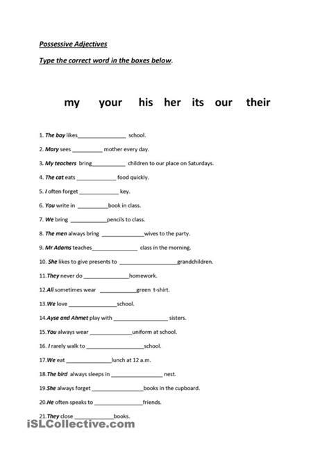 Spanish Possessive Adjectives Practice Worksheets