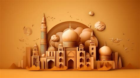 Premium Ai Image A Paper Cut Art Of A Mosque And A City With A Moon