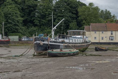 Boats Stranded By Low Tide On The River Orwell At Pin Mill Suffolk