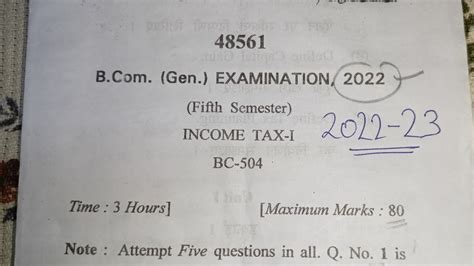 Income Tax Question Paper For 5th Sem 2022 23 Question Paper Of Income Tax Question