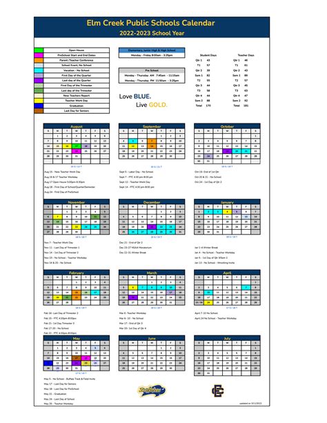 2022-23 School Calendar | Elm Creek Public School District