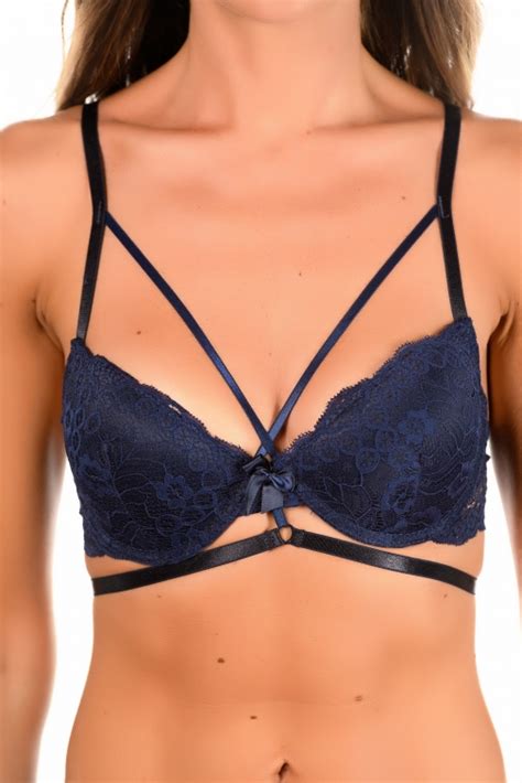 Ensemble Soutien Gorge Tanga Inoo Satin Marine Couleur Bleu