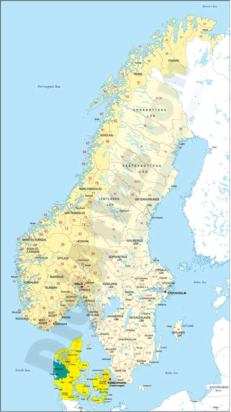 Map Of Norway And Sweden With Regions And Postal Codes