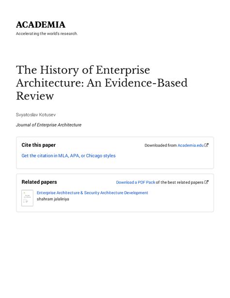 The History Of Enterprise Architecture An Evidence Based Review With