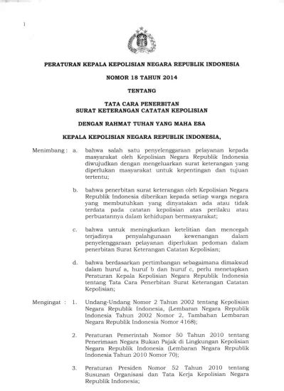 Peraturan Kepala Kepolisian Negara Republik Indonesia Nomor Tahun