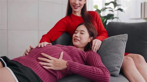 Happy Pregnant Lesbian Couple Spending Time Together At Home 11556619