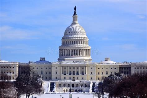 US Capitol Dome Houses Congress Snow Washington DC Stock Image - Image ...