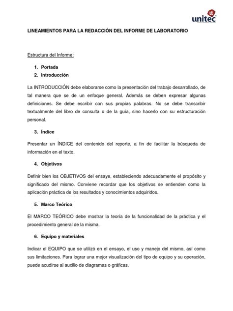 Lineamientos Para La Redaccion Del Informe De Laboratorio Pdf