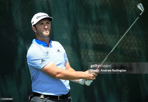 Jon Rahm of Spain plays a shot from the 16th tee during a practice ...