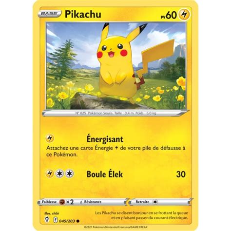 Pikachu 049 203 PV60 Carte Pokémon commune Neuve VF Cardcollection fr