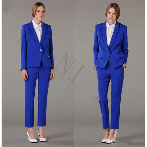 Jacketpants Women Business Suits Royal Blue Single Breasted Female Office Uniform Evening