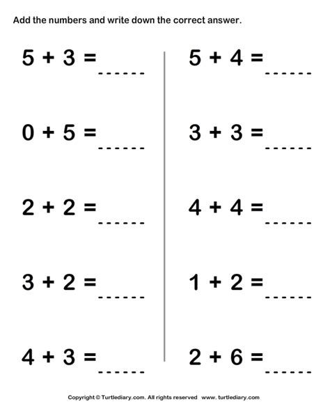 Adding Two Single Digit Numbers Sums To Ten Turtle Diary Worksheet Hot Sex Picture