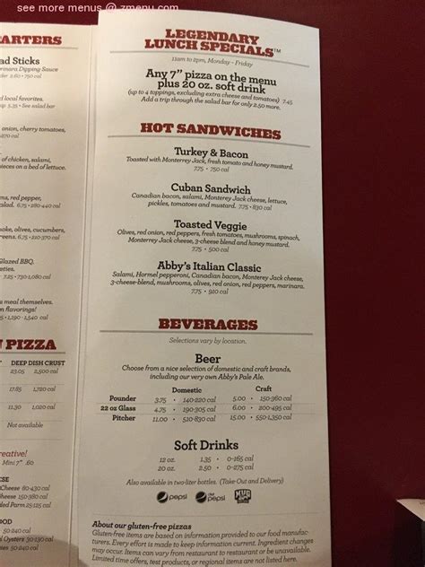 Menu At Abby S Legendary Pizza Pizzeria Florence