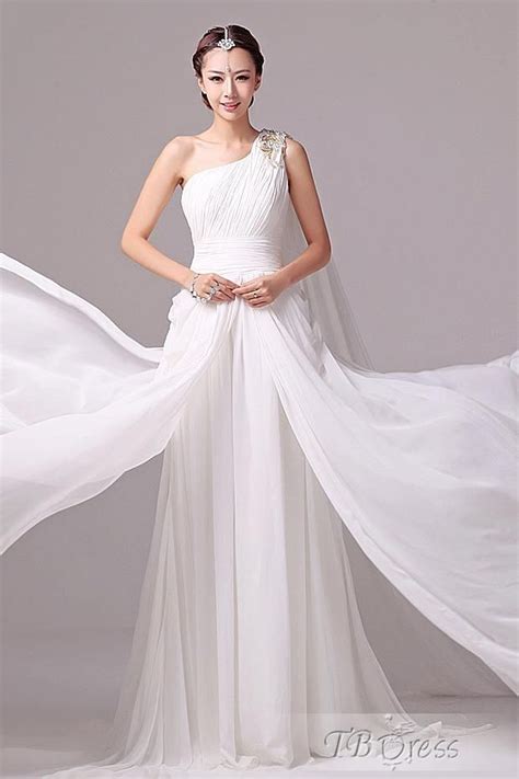 Charming A Line One Shoulder Watteau Train Floor Length Wedding Gown