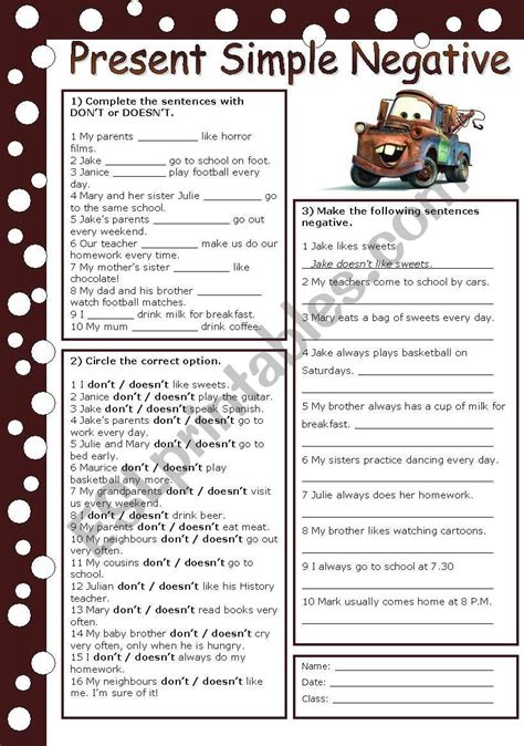 Present Simple Negative With Key Esl Worksheet By Veljaca82