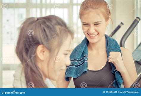 Fitness Trainer Encouraging Friend To Train Harder Stock Image Image