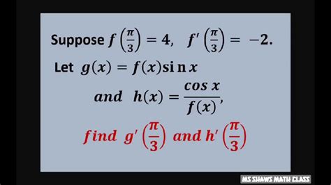 Find G Pi 3 H Pi 3 If G X F X Sin X And H X Cos X F X F Pi 3