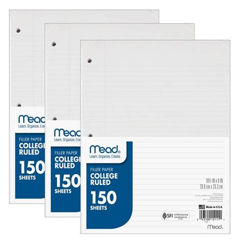 Mead College Ruled Notebook Filler Paper 150 Sheets Per Pack 3 Packs