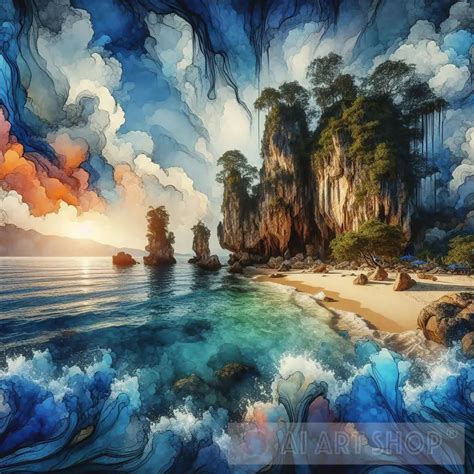 Beautiful cliff view painting