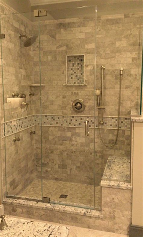 Stone Tile Walk In Shower Design Kenwood Kitchens In Columbia