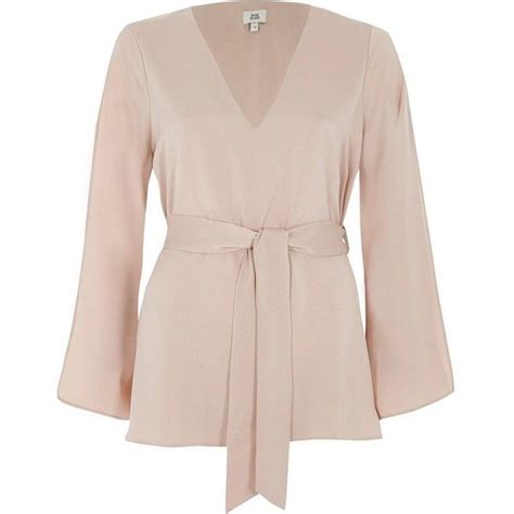 River Island Light Pink V Neck Tie Waist Blouse 230 Brl Liked On Polyvore Featuring Tops