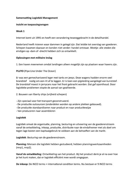 Samenvatting Logistiek Management Samenvaing Logisiek Management