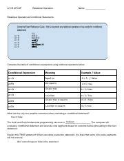 Understanding Relational Operators Conditional Statements Course Hero