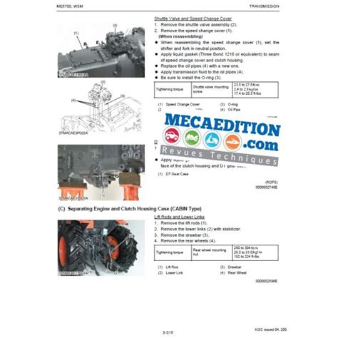 Revue Technique Et Manuel De Reparation Pour Tracteur Kubota Me