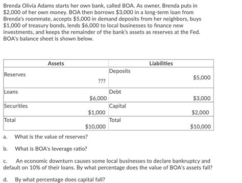 Solved Brenda Olivia Adams Starts Her Own Bank Called BOA Chegg