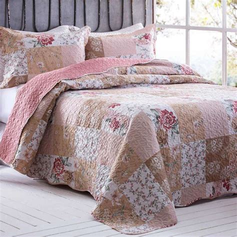 Kit Colcha Rozac Boutis Estampada Estela Rosa Patchwork Solteiro