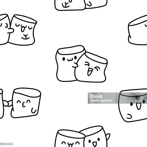 Ilustración De Kawaii Marshmallow Cute Face Character Seamless Pattern