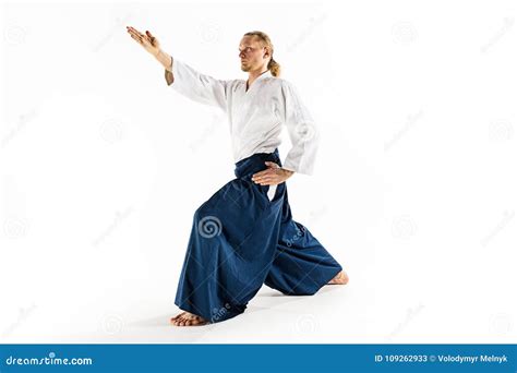 Aikido Master Practices Defense Posture. Healthy Lifestyle and Sports Concept Stock Image ...