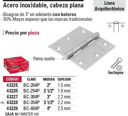 Bc P Truper Bisagra Cuadrada Acero Inox Cabeza Plana Hermex