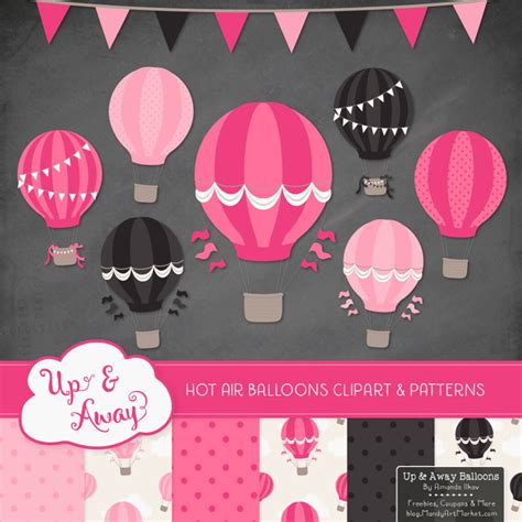 Hot Pink Hot Air Balloons Clipart With Digital Papers Pink Hot Air