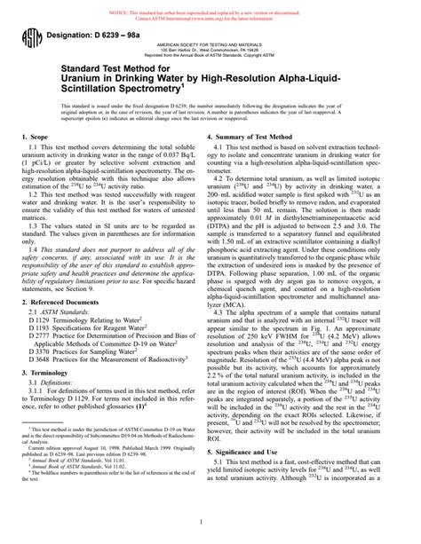 ASTM D6239 98a Standard Test Method For Uranium In Drinking Water By