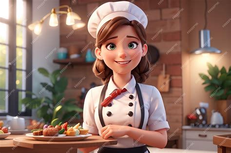 Premium Ai Image Cute Chef Girl Smiling In Uniform Welcoming And