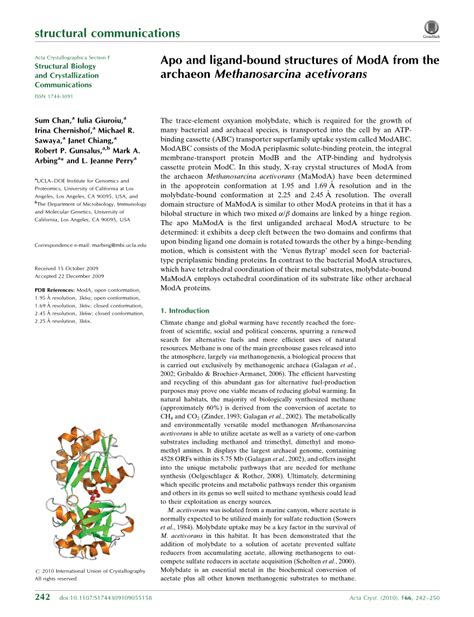 Pdf Apo And Ligand Bound Structures Of Moda From The Archaeon