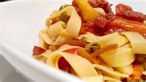 Tagliatelle Pasta With Bell Peppers And Salami Eventually Busy