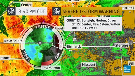 8:40pm CDT: Powerful severe storms bearing down on Bismarck, ND. Radar ...