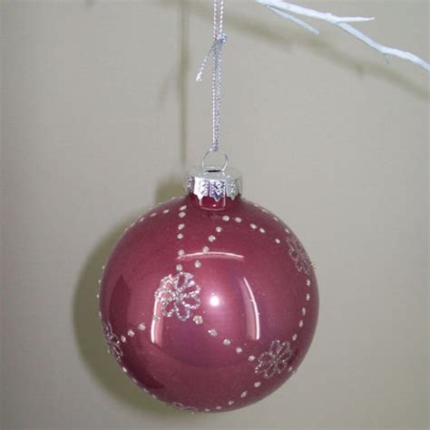 80mm Glass Christmas Baubles Rose Pink Silver Glitter Christmas